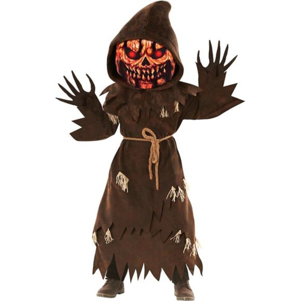 Morph Pumpkin Costume Kids, Brown Pumpkin Grim Reaper Costume Kid, Scary - Picture 5 of 6